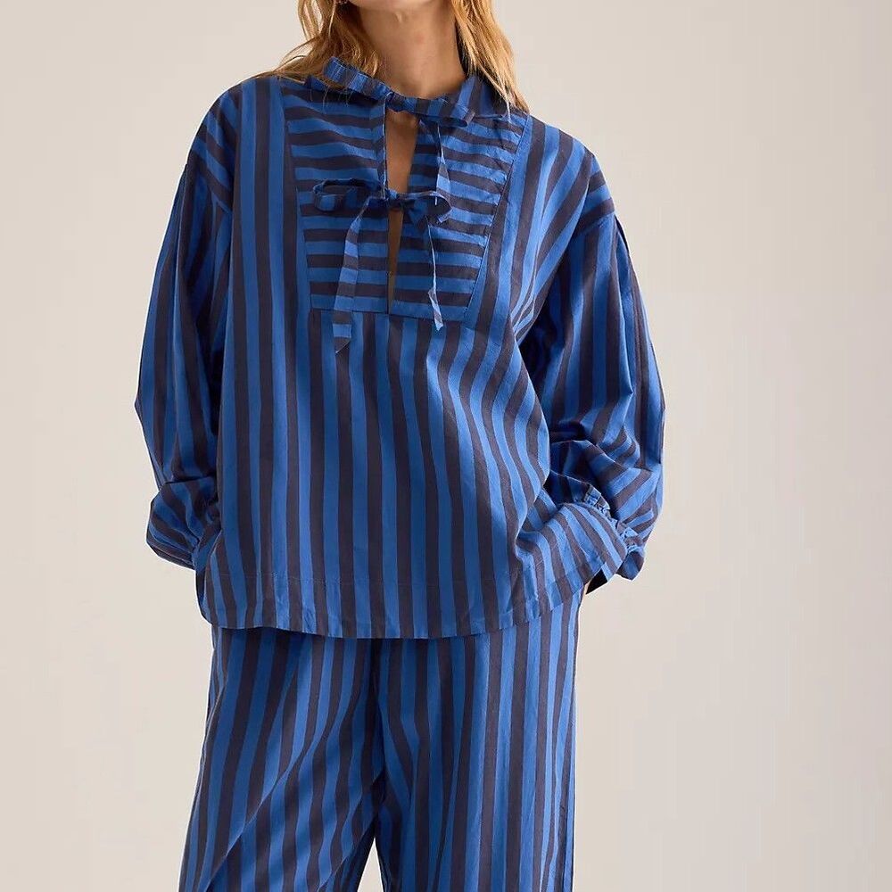 Damson Madder Anthropologie Floki Pyjama Shirt Top Cotton Striped M UK-12 290994